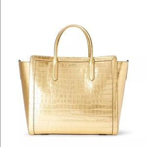 Lauren Ralph Lauren Gold Croc Leather Tyler Tote